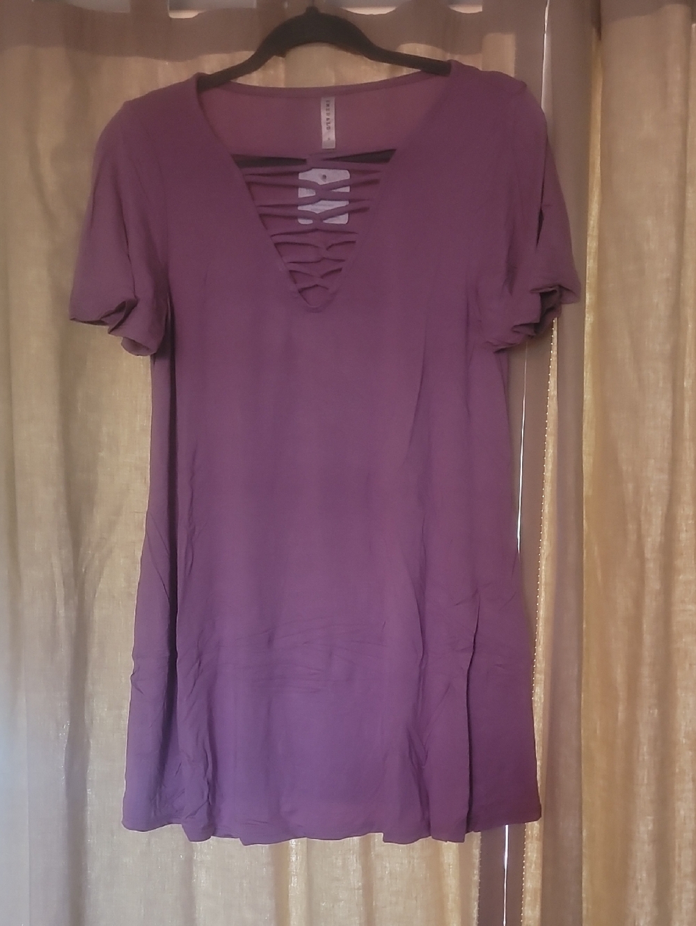 Emerald Lavender Short Sleeve Tunic with Front Tie Detail